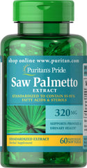 Puritan's Pride Saw Palmetto softgels 320 mg for prostate health support.