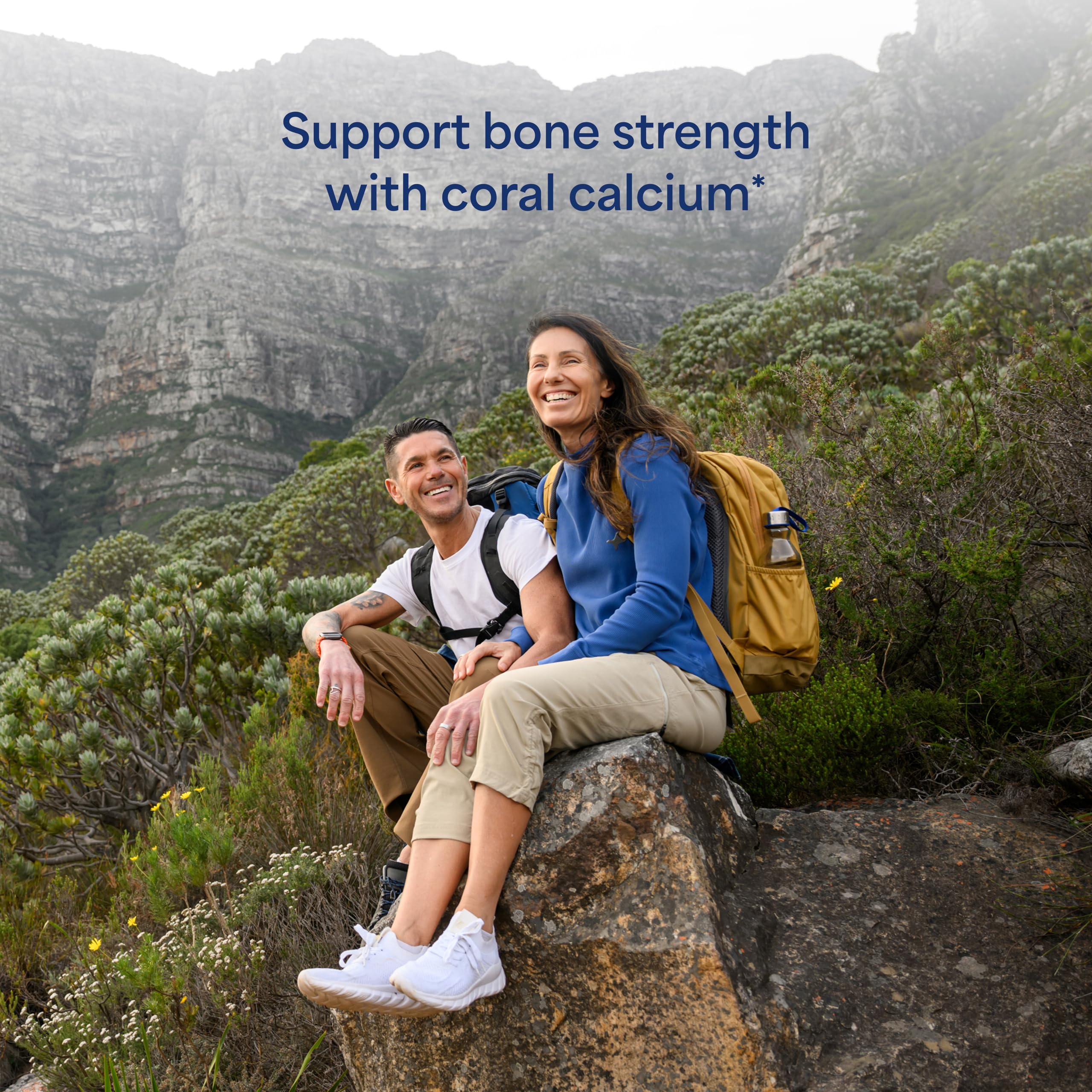 Puritan's Pride coral calcium product illustration emphasizes bone health and daily wellness.