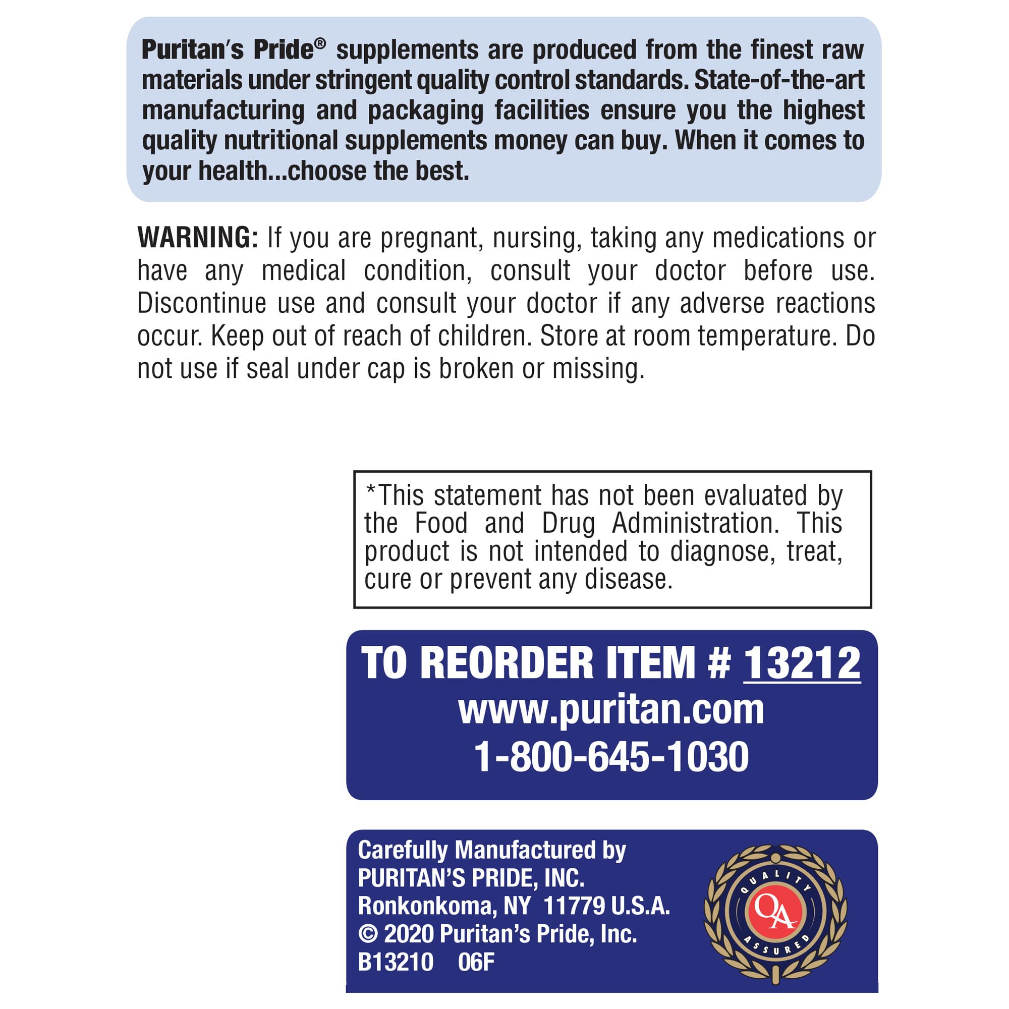 Puritan's Pride bottle communicates a two-month supply and value.