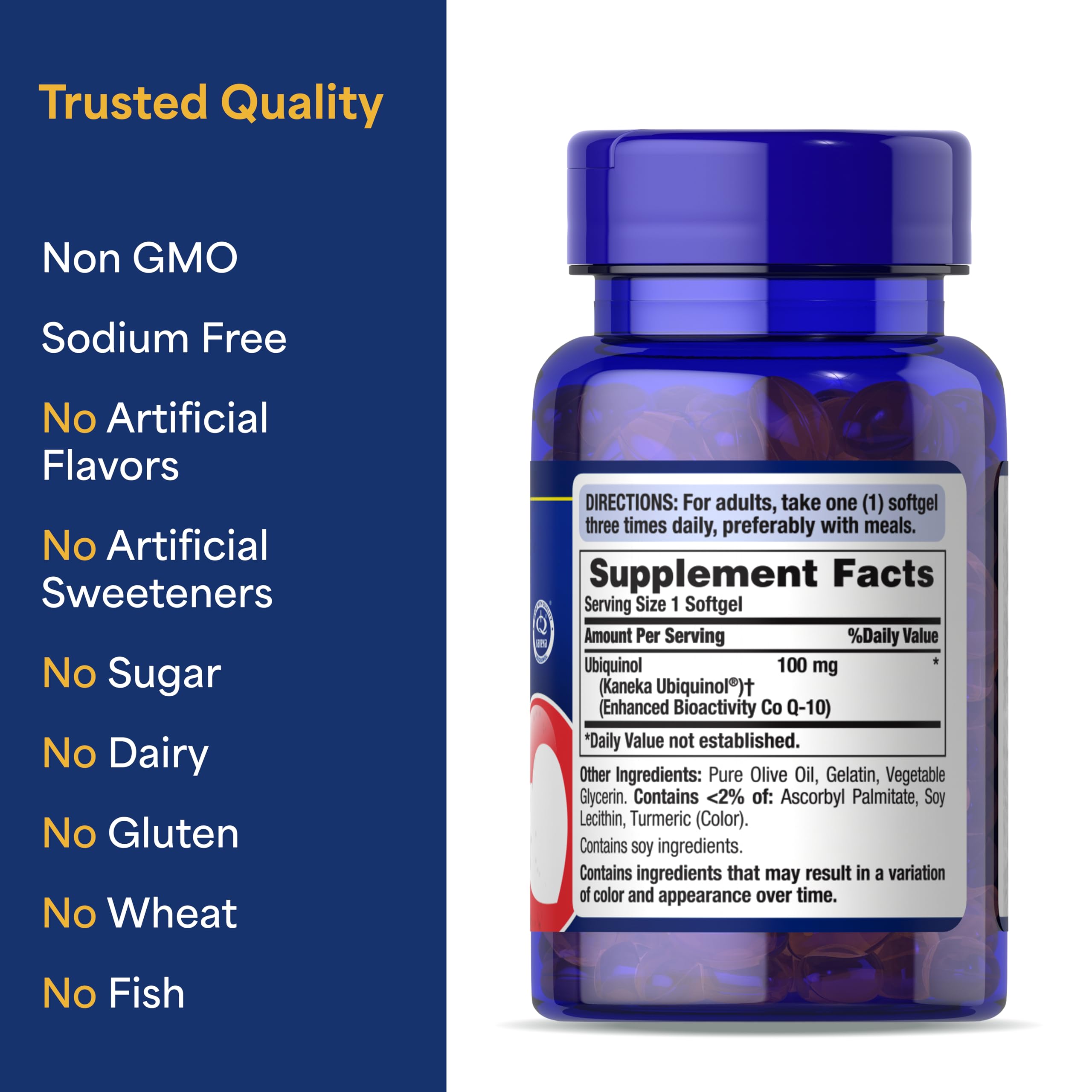 Puritan's Pride ubiquinol CoQ10 softgel heart-health oriented product shot