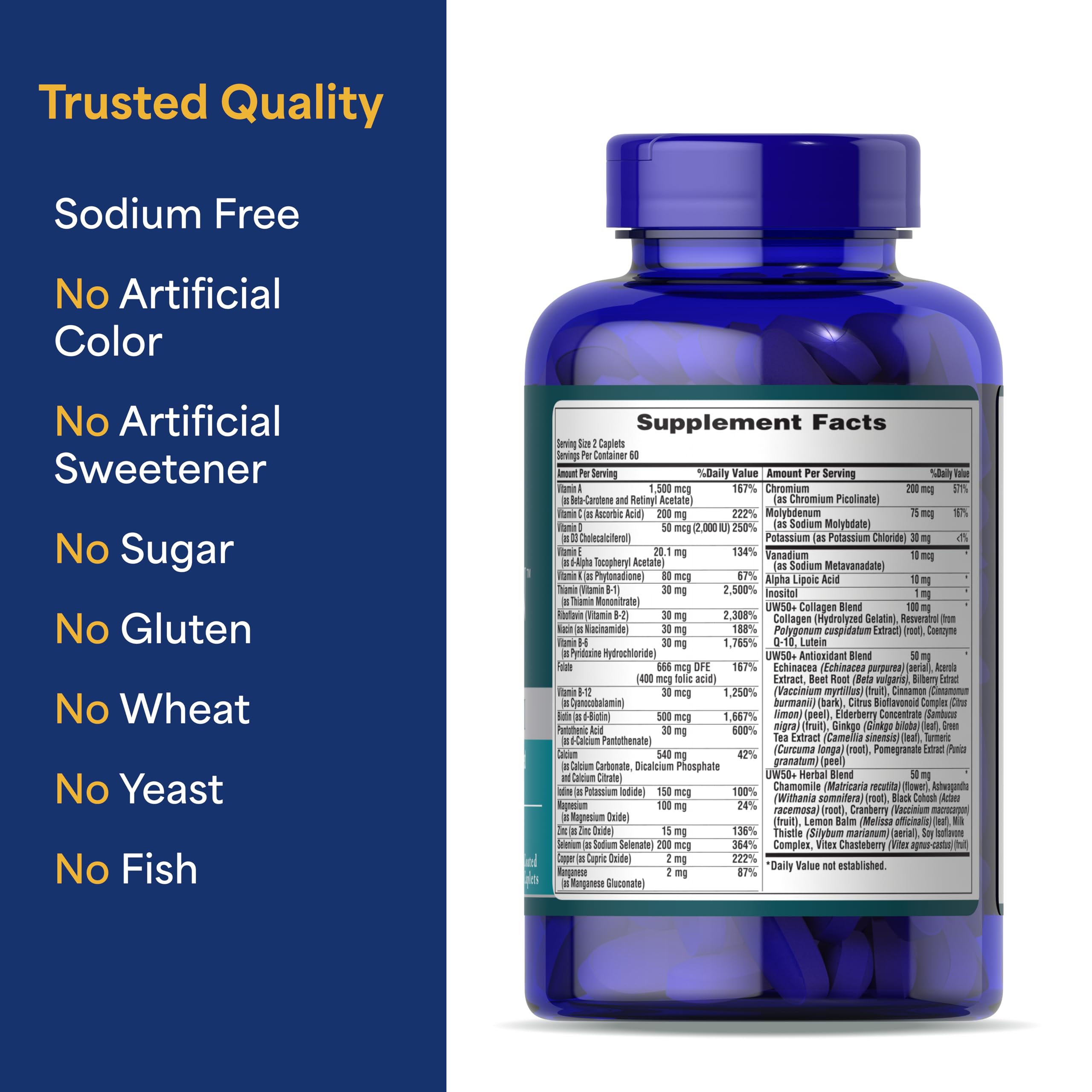 Puritan's Pride Ultra Woman 50+ ingredients panel lists calcium and magnesium
