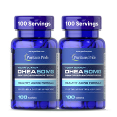 Puritan's Pride Youth Guard DHEA bottle with tablets supports daily wellness.