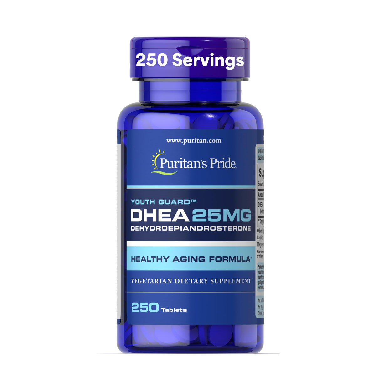 Puritan's Pride Youth Guard DHEA bottle supports healthy aging.