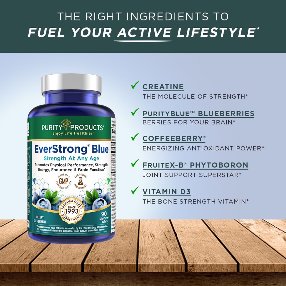 PurityBlue organic blueberries blend visible on packaging for antioxidant-rich daily wellness