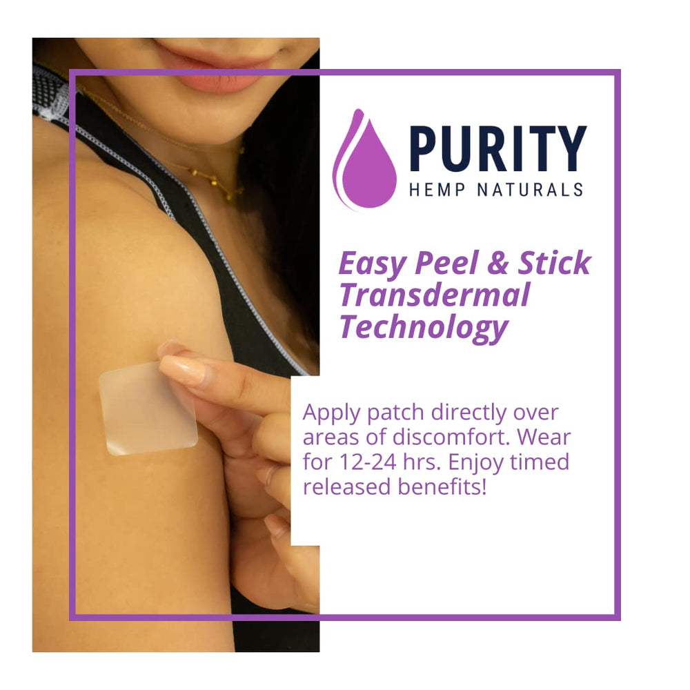 Purity Hemp Naturals patch strip detail reveals adhesive layer and wearability.