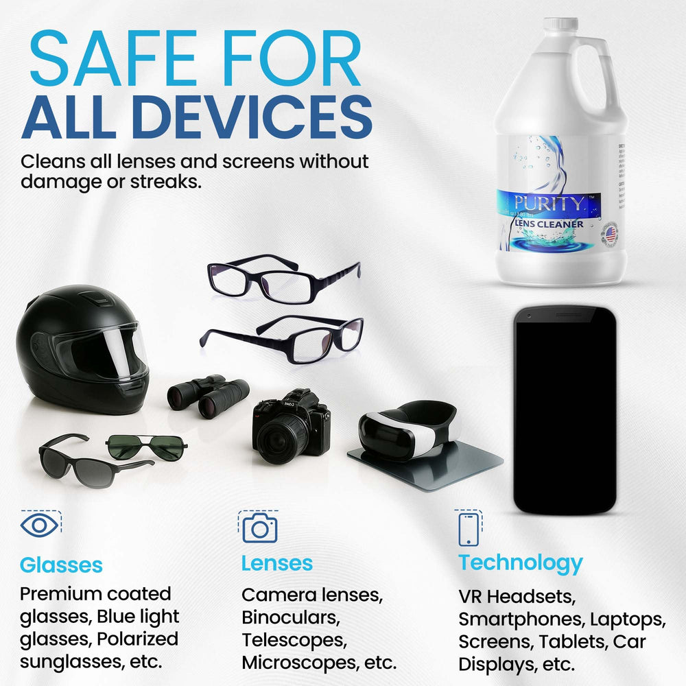 Purity Lens Cleaner professional-grade formula, pH neutral and safe.