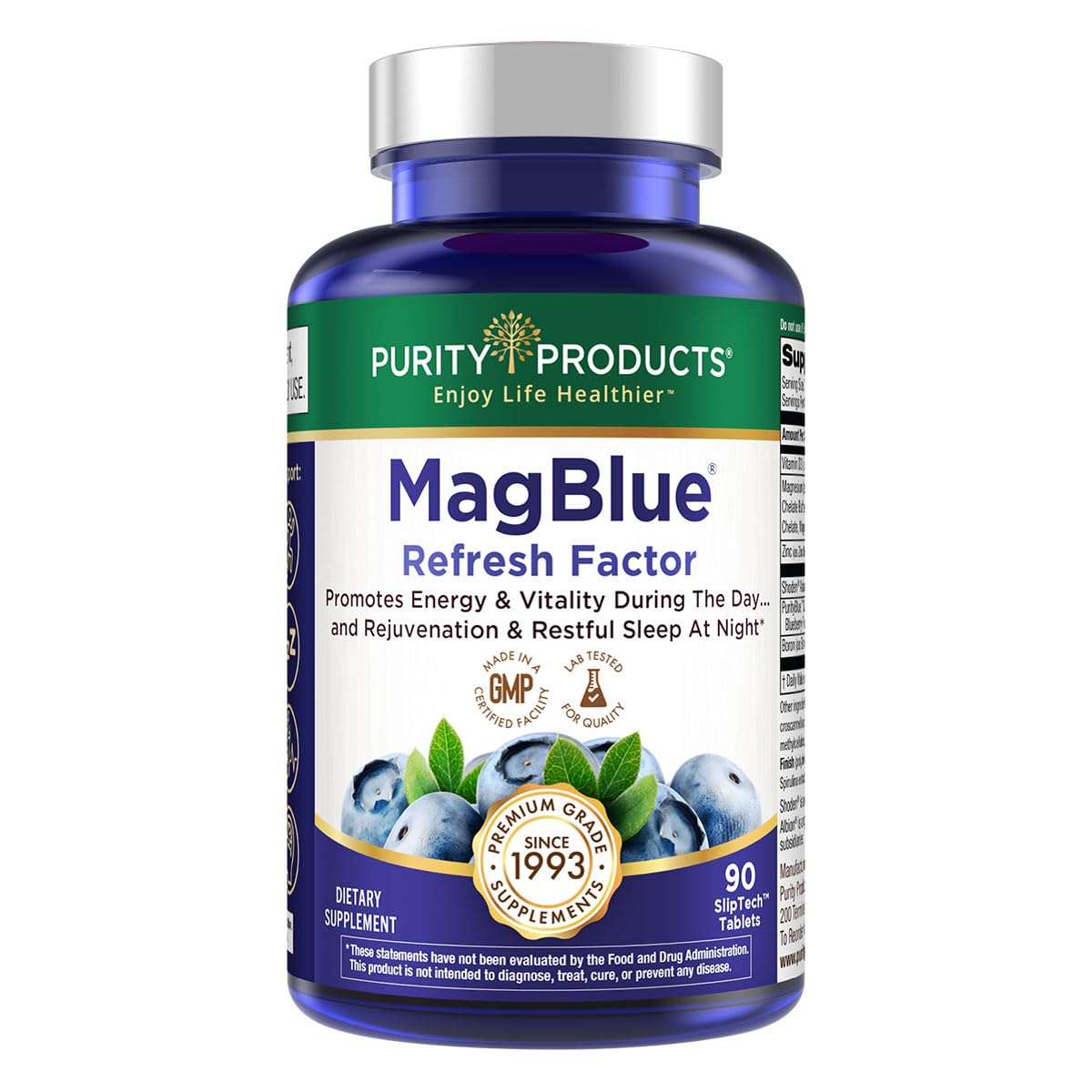 Purity MagBlue Refresh Factor bottle showing daytime energy and focus.