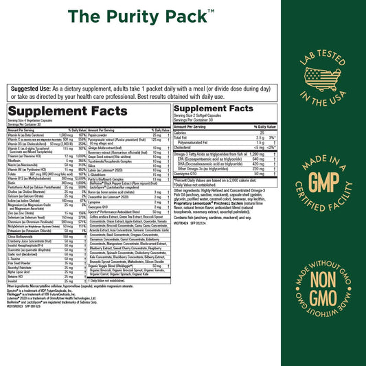 Purity Pack fish oil and CoQ10 softgels promote heart and cognitive support.
