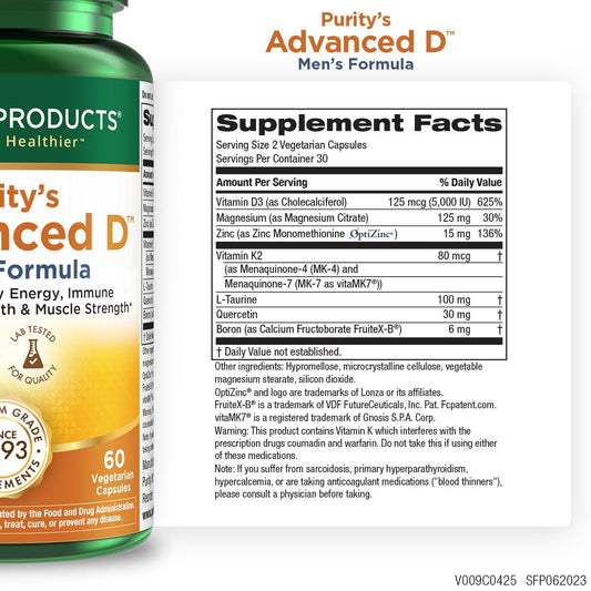 Purity Products Advanced D Men's Formula capsules close-up for easy daily use.