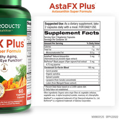 Purity Products AstaFX Plus bottle back with supplement facts and ingredients.