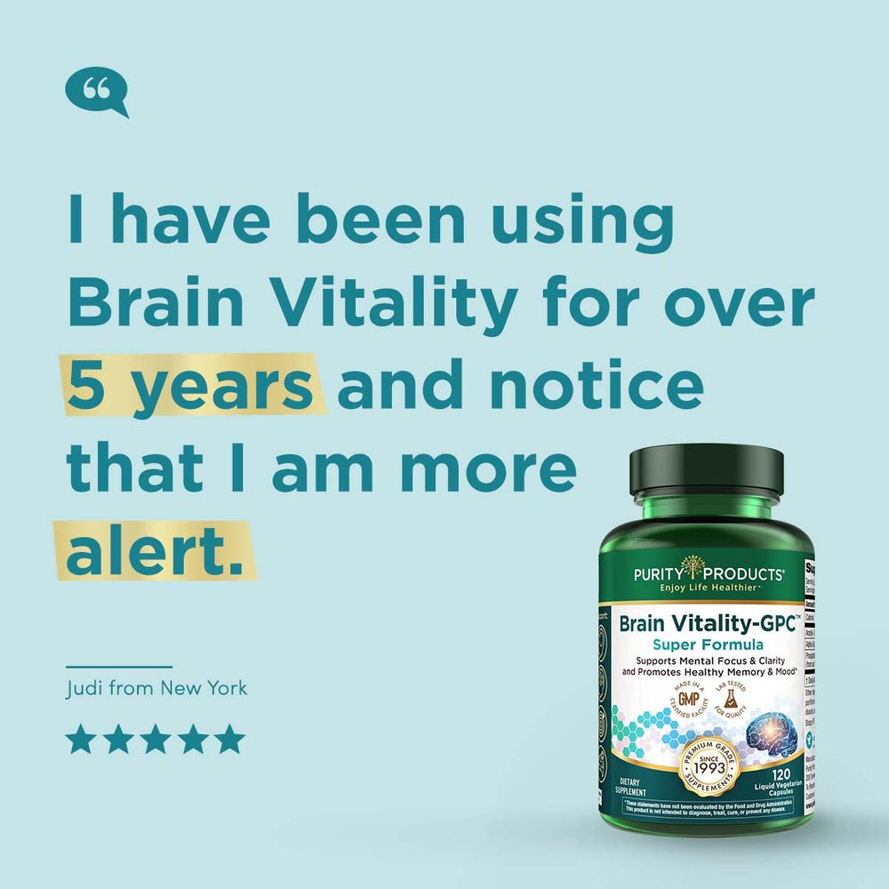 Purity Products Brain Vitality GPC pour capsules demonstrates easy dosing at a glance.