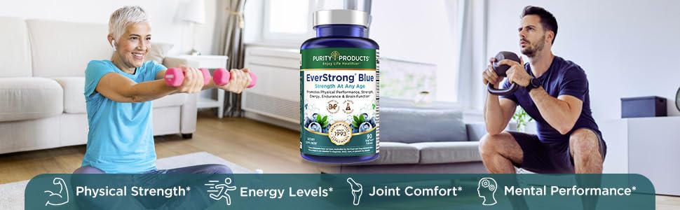EverStrong Blue imagery showing bone and joint support for an active lifestyle