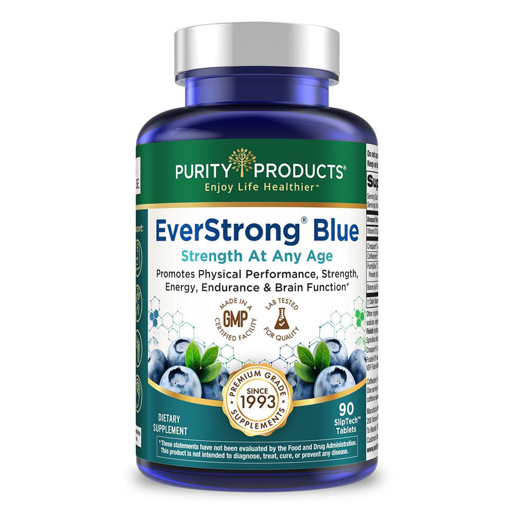 Purity Products EverStrong Blue bottle front view highlighting strength and energy support