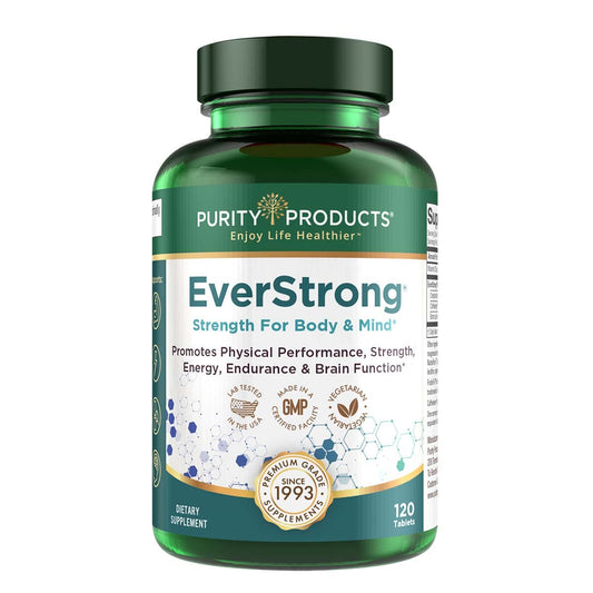 Purity Products EverStrong bottle close-up for strength and energy.