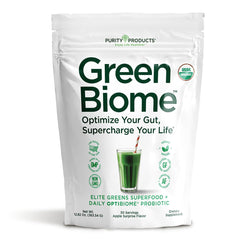 Purity Products Green Biome bottle front view with organic greens blend for daily nutrition.