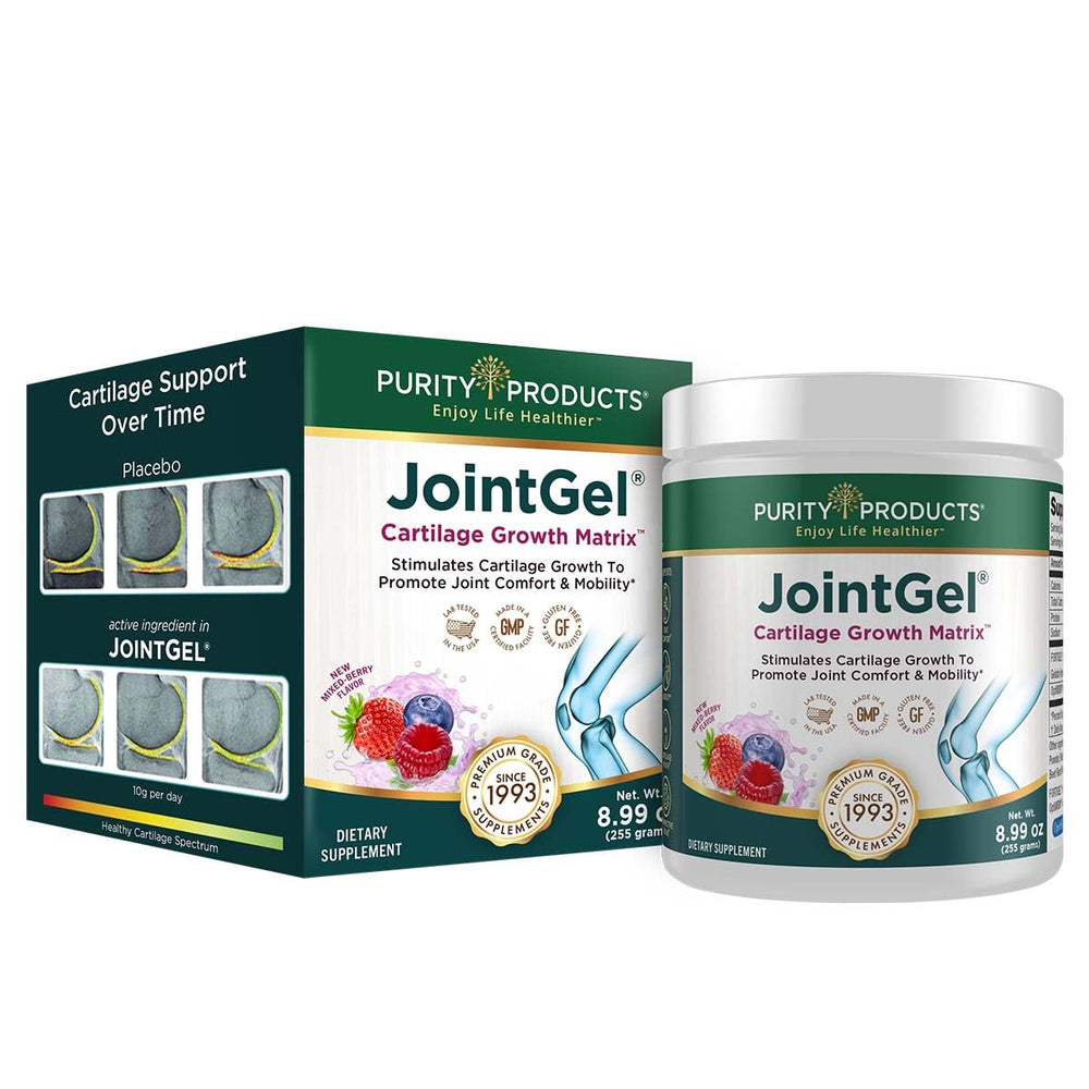 Purity Products JointGel berry powder canister showing berry flavor for daily support