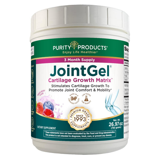 Purity Products JointGel bottle with a sleek canister for convenient joint support.