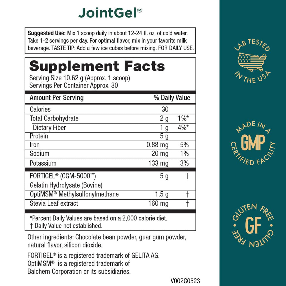 Purity Products JointGel label closeup highlighting CGM-5000 collagen