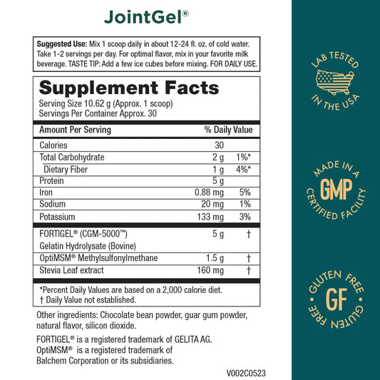 Purity Products JointGel label closeup highlighting CGM-5000 collagen