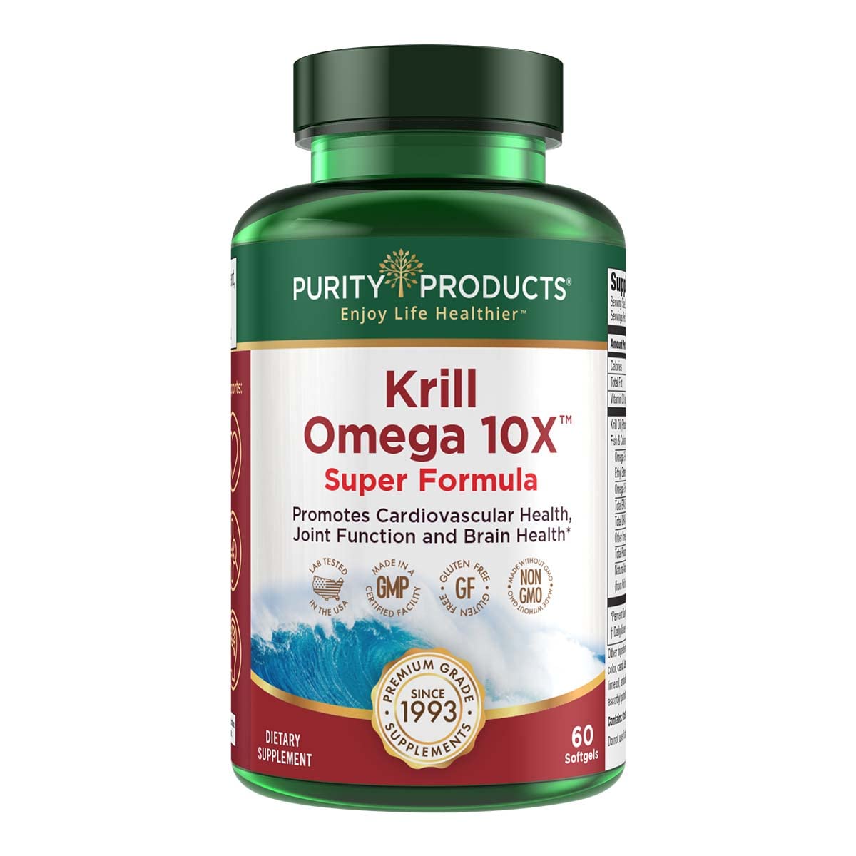 Purity Products Krill Omega-3 bottle with LemonLock freshness, supports heart health