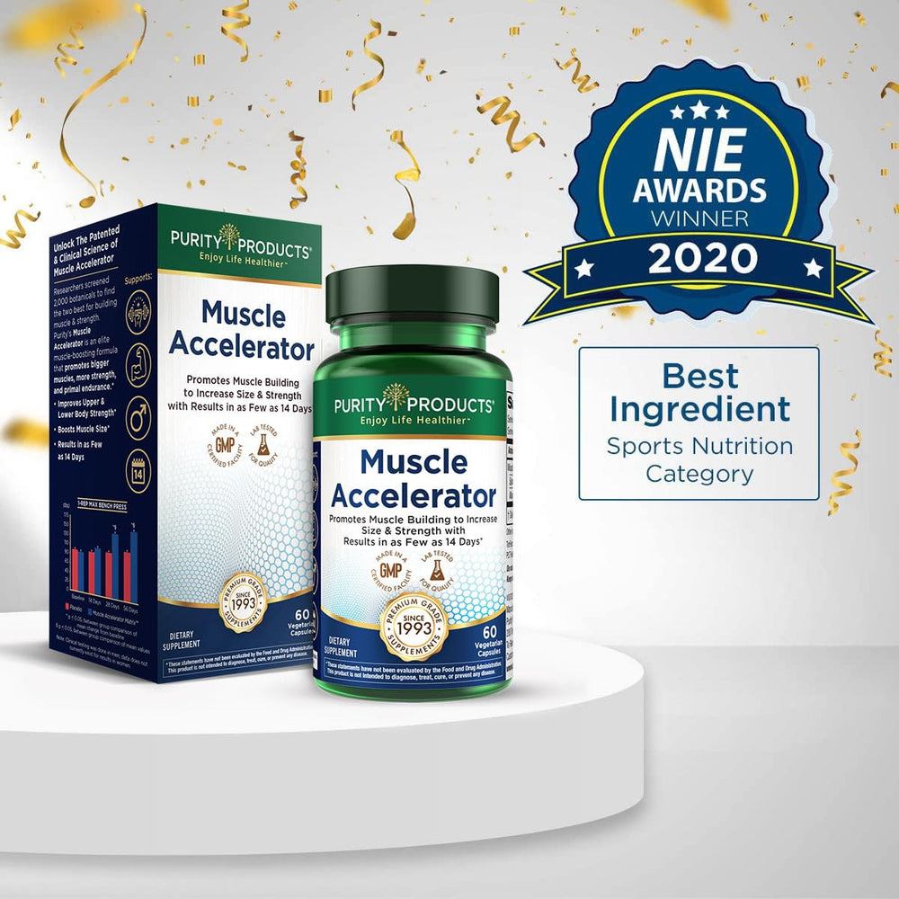 Purity Products Muscle Accelerator clinical-study note citing two studies.