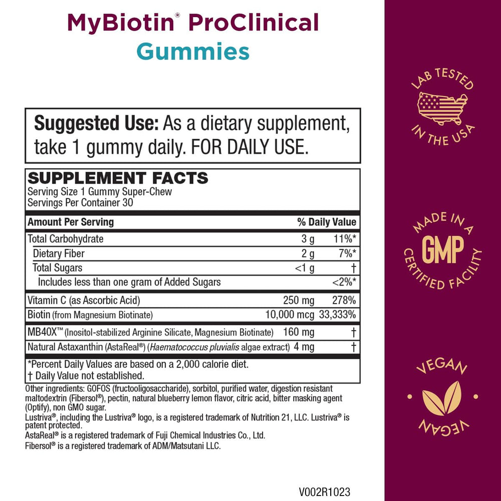 Purity Products MyBiotin ProClinical Gummies blueberry lemonade flavor image for routine