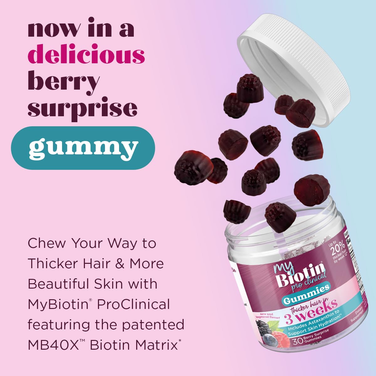 Purity Products MyBiotin ProClinical Gummies bottle on counter ready for daily use
