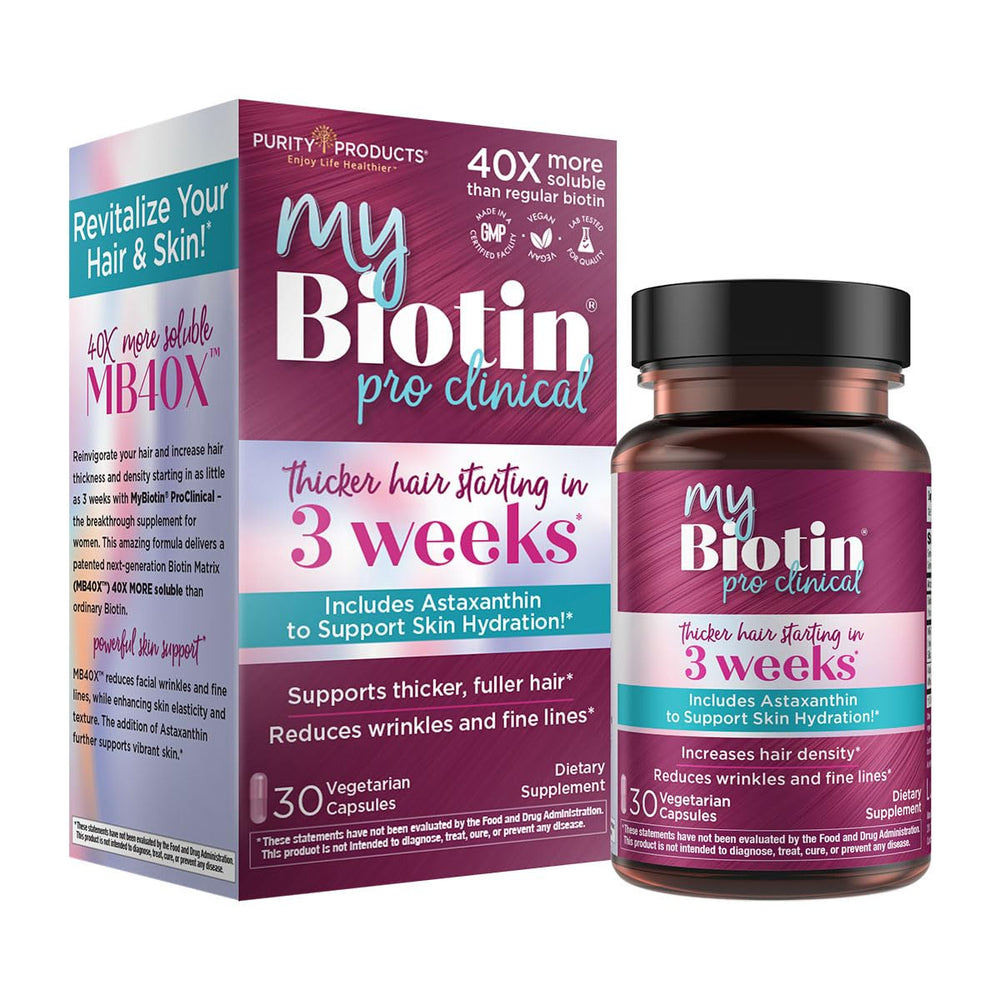 Purity Products MyBiotin ProClinical bottle for hair and skin support.
