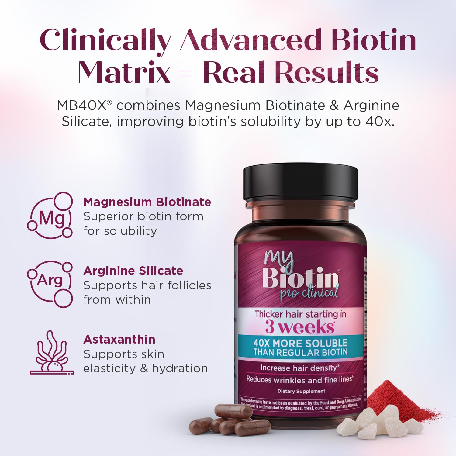 Hair-density visual featuring MyBiotin ProClinical to suggest fuller-looking hair.