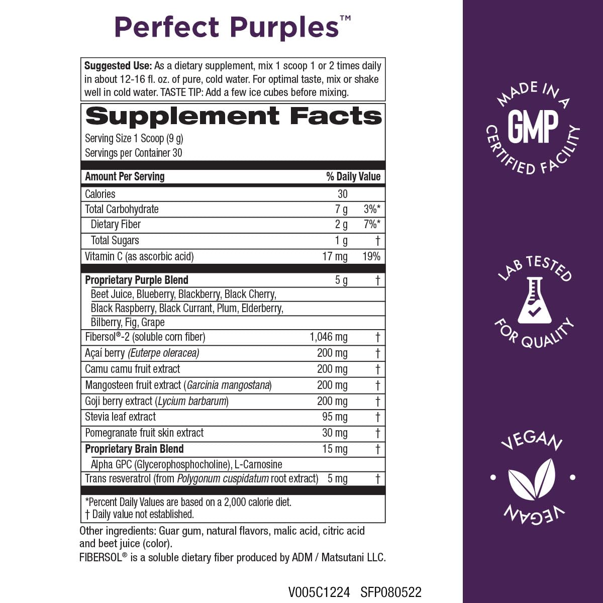 Purity Products Perfect Purples dispensing spoon ready to mix for vitality.