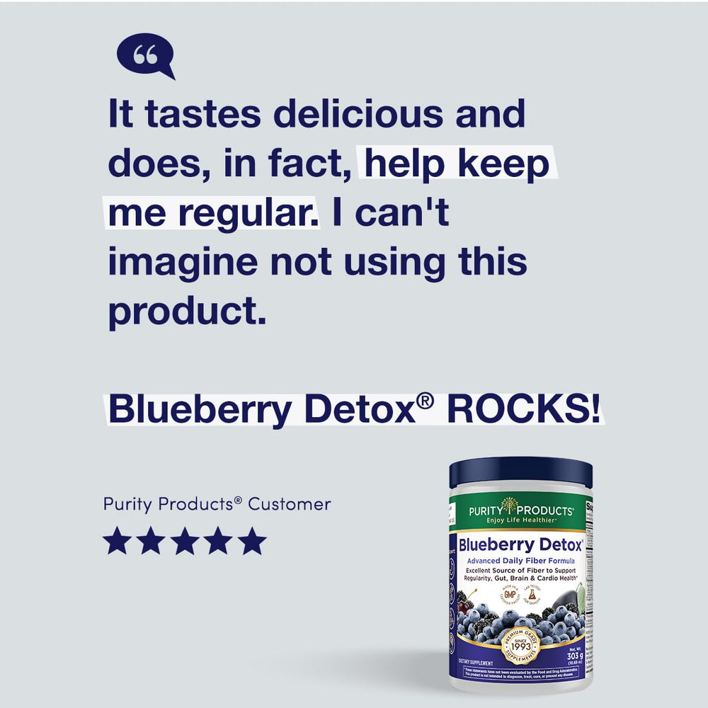 Pouring PurityBlue Detox into a glass for a fiber boost.