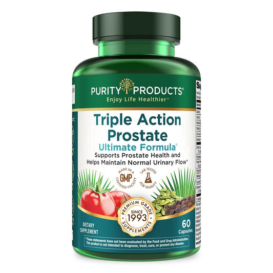 Purity Products Triple Action Prostate bottle front view for urinary support.