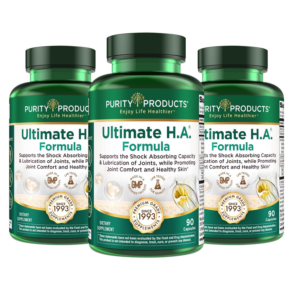 Purity Products Ultimate HA bottle pour promotes skin hydration and a healthier glow.