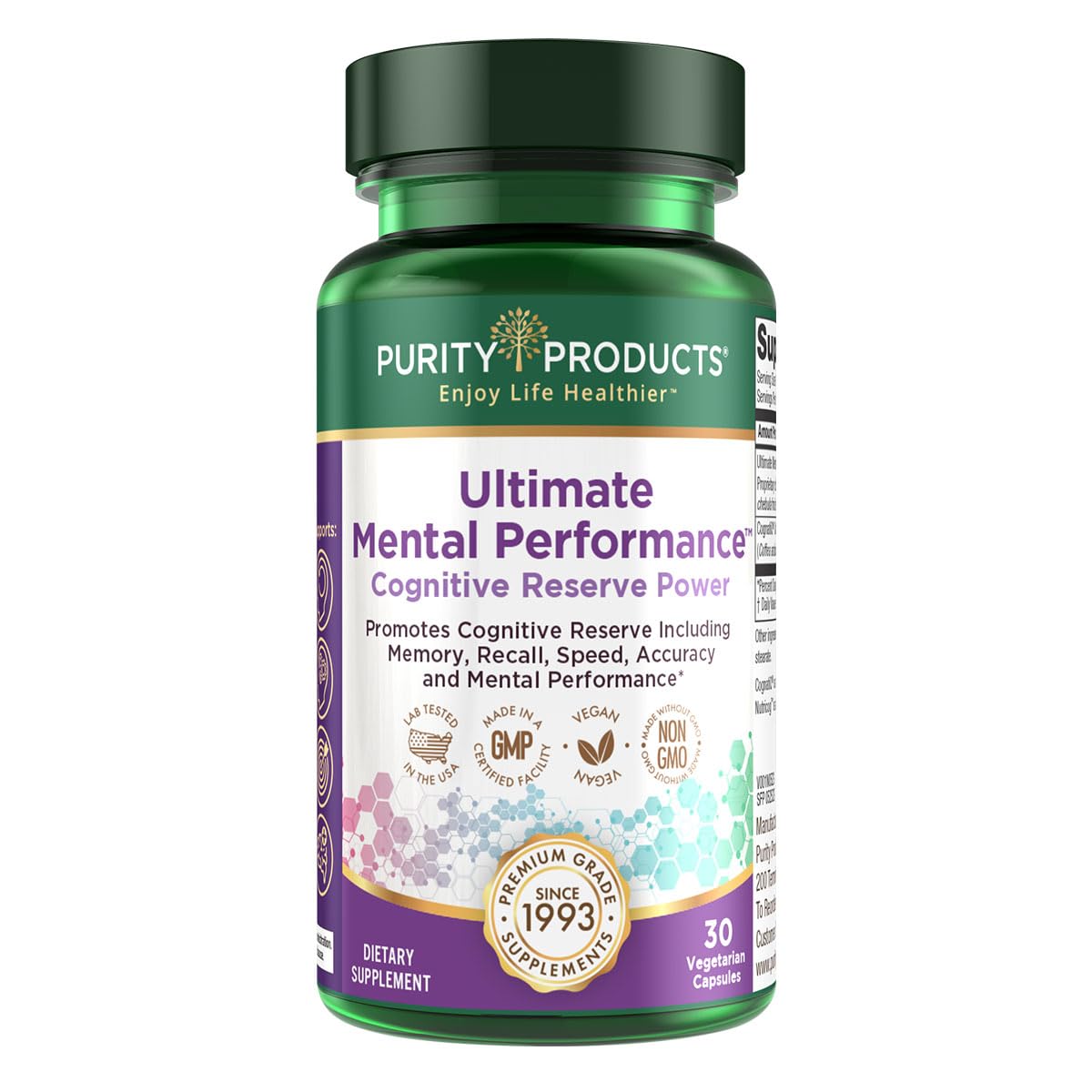 Purity Products Ultimate Mental Performance bottle front highlights product branding and a clean design.
