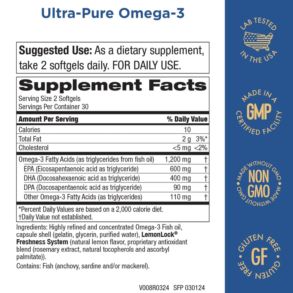 Purity Products Ultra-Pure Omega-3 capsules close-up highlights softgels.