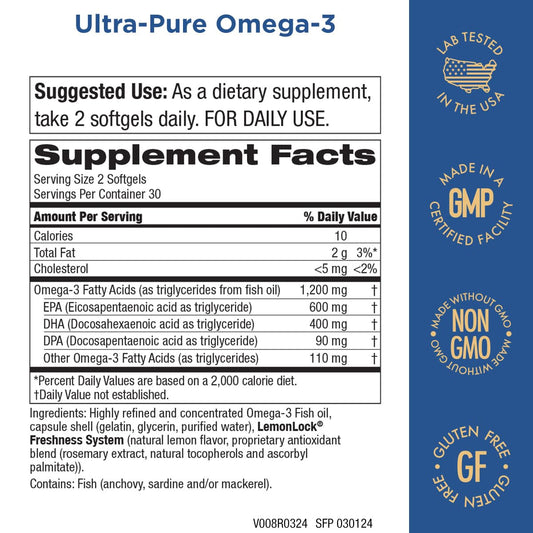 Purity Products Ultra-Pure Omega-3 capsules close-up highlights softgels.