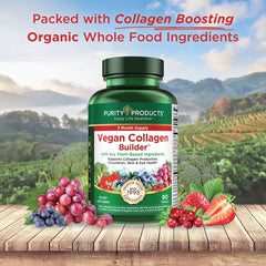 Purity Products Vegan Collagen Builder ingredients; plant-based blend with silica and vitamin C.