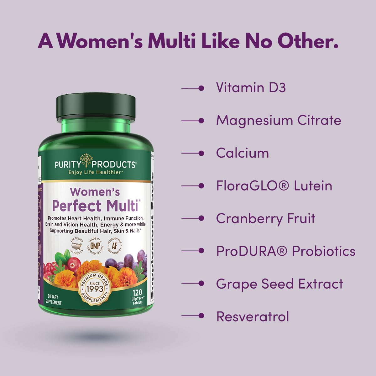 Packaging box communicates a women's health-focused, balanced multivitamin.