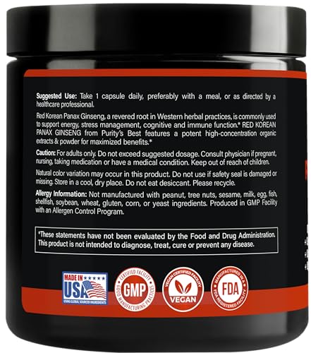 Purity’s Best red ginseng label on bottle signals a clean, natural formula
