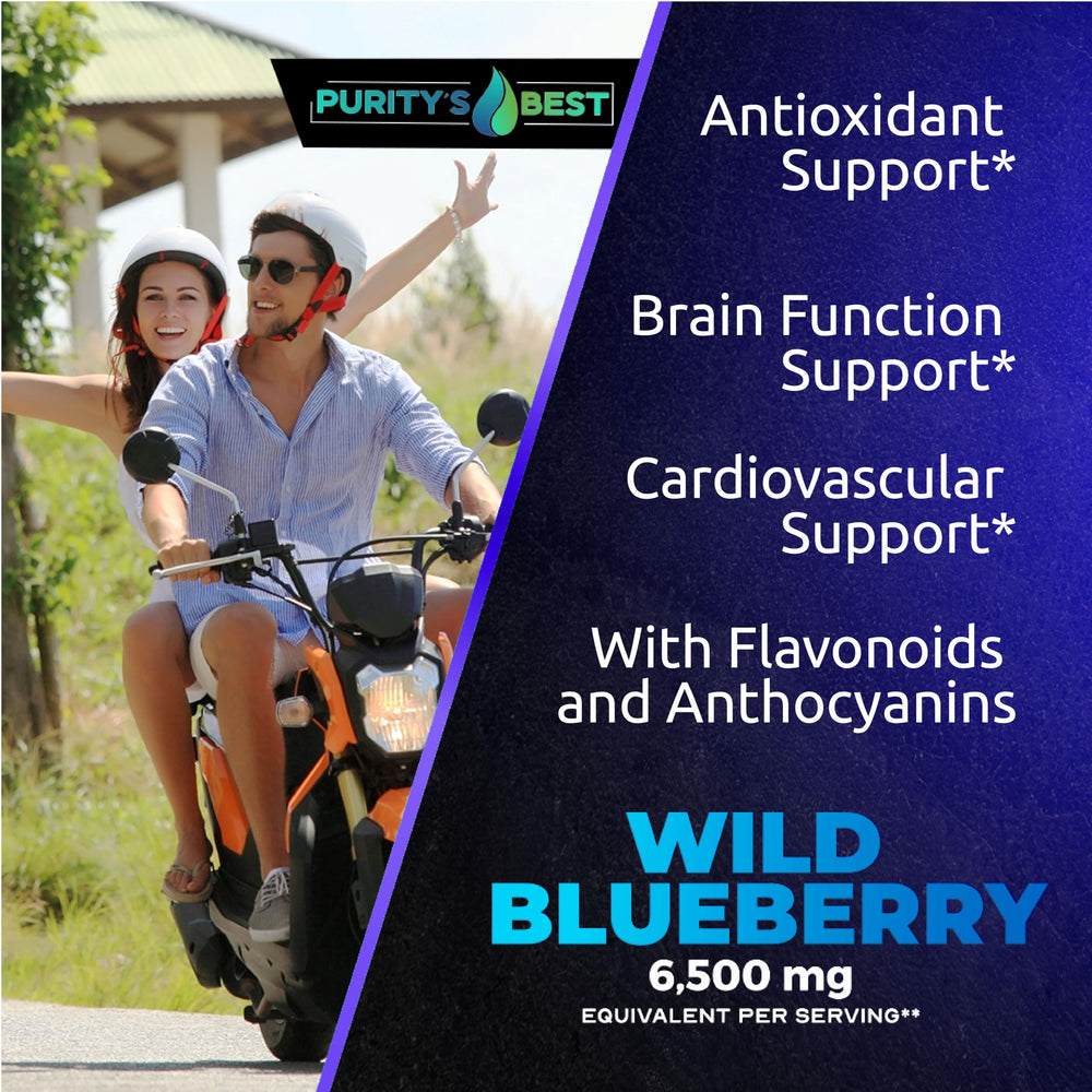 Purity's Best Wild Blueberry Extract packaging display emphasizing a long-lasting 4-month supply for steady daily support.