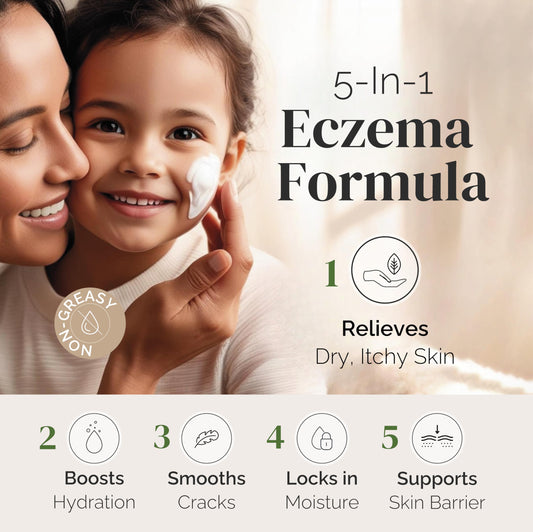 Puriya 5-in-1 eczema cream label closeup highlighting natural ingredients