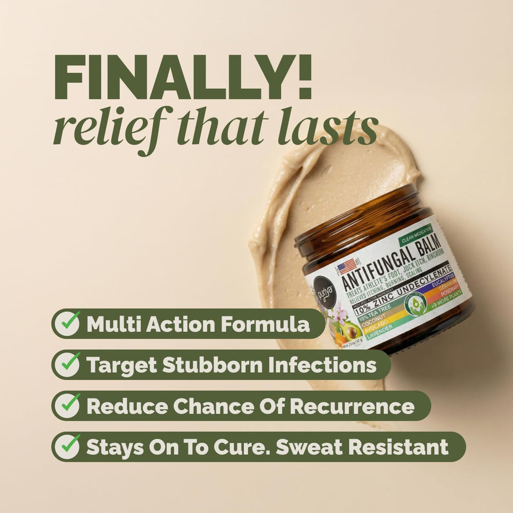 Puriya antifungal cream applied on feet, ideal for active, on-the-go relief.
