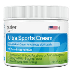 Puriya Ultra Sports Cream bottle pouring for long-lasting post-workout comfort