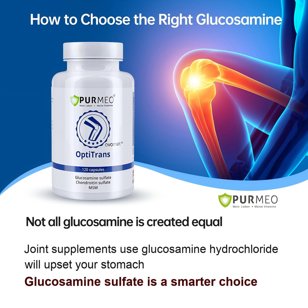 Purmeo ingredients blend with glucosamine, chondroitin, MSM, boswellia for joints.