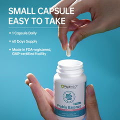Purmeo vegan gluten-free badge highlights allergen-friendly probiotic formula.
