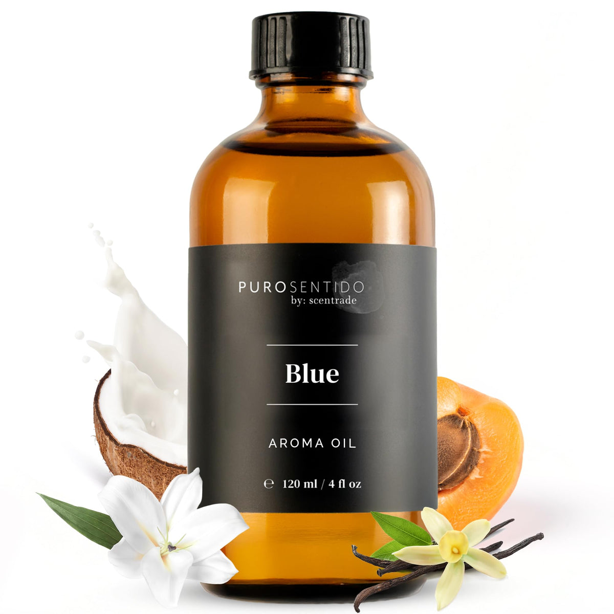 PuroSentido Blue Aroma Oil bottle beside a diffuser delivering coastal fragrance