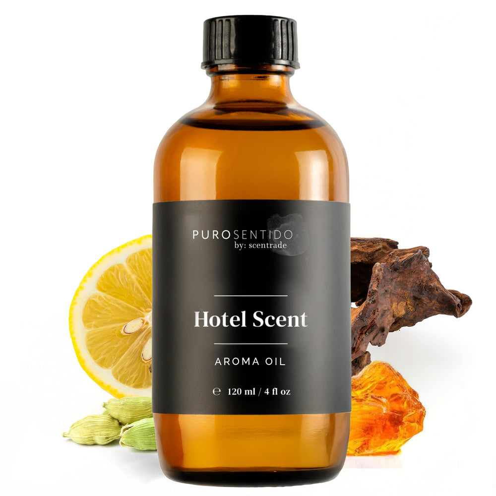 PuroSentido Hotel Scent oil bottle pour creates warm, welcoming ambiance.