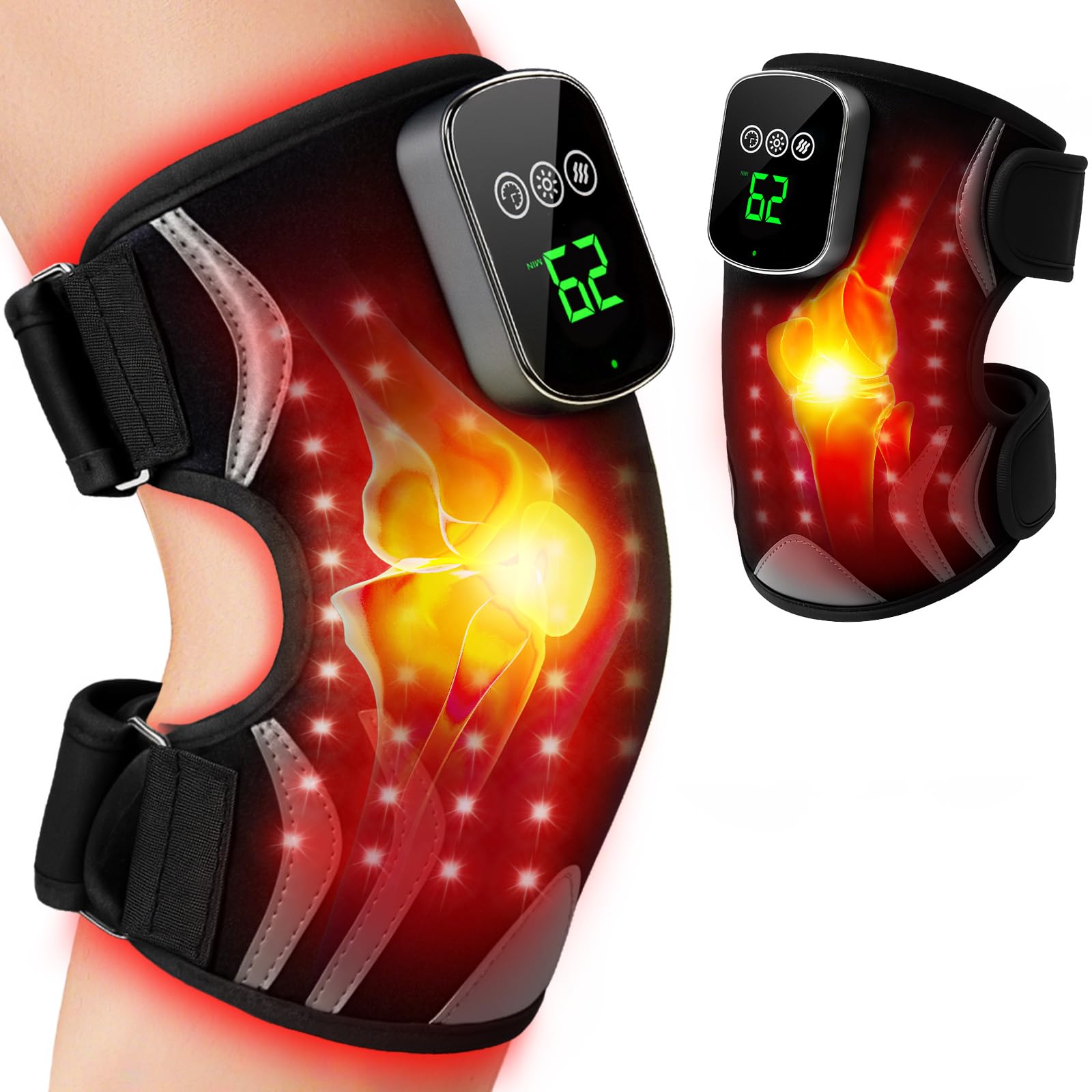 Puroth red-light therapy knee brace close-up highlighting adjustable wrap for comfortable wear.