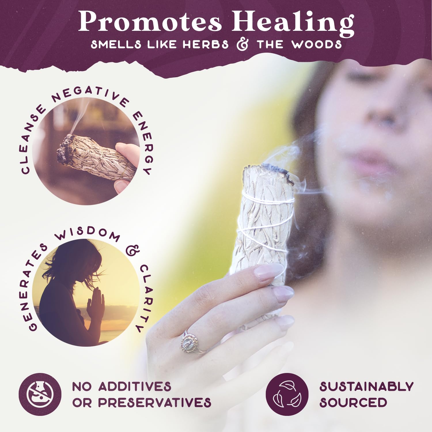 Purple Canyon smudging guide included for simple rituals.