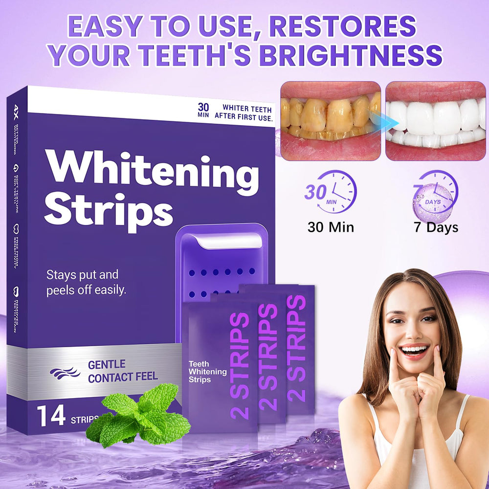 Purple Teeth Whitening Strips before and after smile comparison